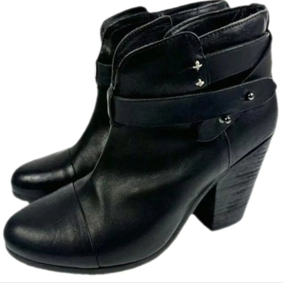 RAG & BONE HARROW LEATHER HEEL BOOTIES ROUND TOE BLACK SZ 39/8.5 - Picture 3 of 14